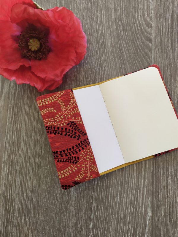 CARNET A6-FEUILLAGE OR-FOND ROUGE-2