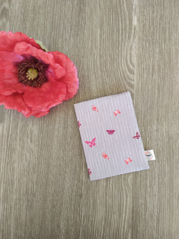CARNET A6-PAPILLON-FOND GRIS RAYE-1