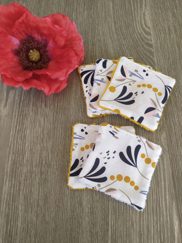 DAPHNE-LOT DE 5-FEUILLAGE MARINE-EPONGE BLANC-MOUTARDE-1