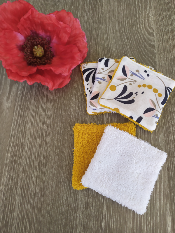 DAPHNE-LOT DE 5-FEUILLAGE MARINE-EPONGE BLANC-MOUTARDE-2
